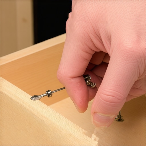 Close-up of a person adjusting hardware on a custom kitchen cabinet drawer slide
