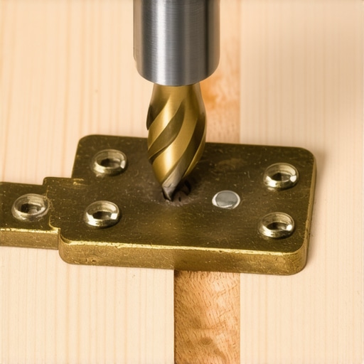 Using a self-centering drill bit on a piano hinge for perfect alignment.