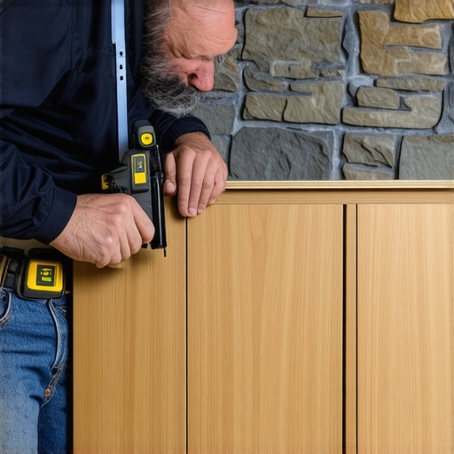 Precision Scribing for Custom Cabinets Close-up of cabinet installation tools including a scribe and laser level.