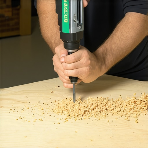 Close up of cabinet hardware jig being used on a custom door