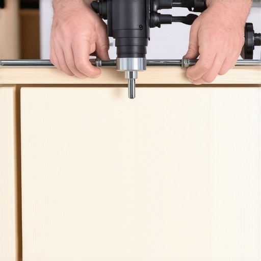 Close-up of a cabinet drill guide jig for perfect knob placement on custom cabinets.