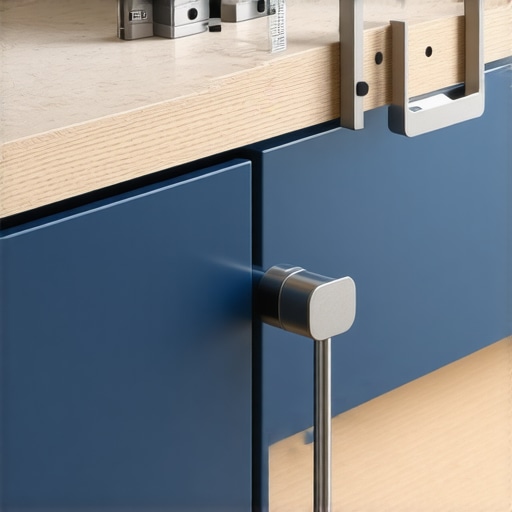 A technician using a professional drill jig to align cabinet handles for a perfect kitchen installation.