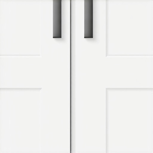 Close-up of sleek kitchen cabinet handles on white doors.