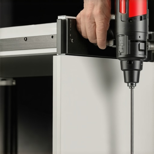 Professional Cabinet Hardware Jig for Precise Installation Close-up of a cabinet hardware jig being used on a custom cabinet door for perfect handle placement.