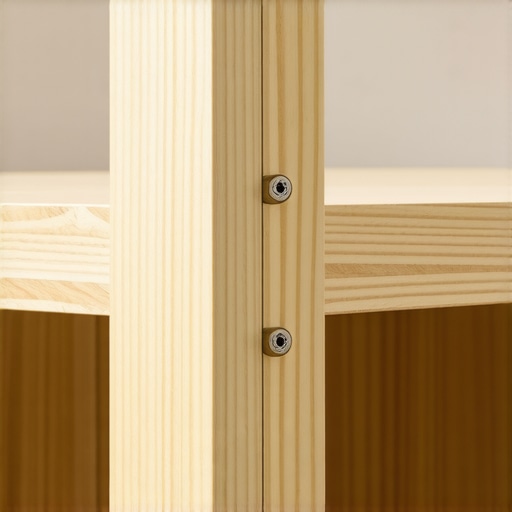 Close-up of a custom cabinet box being reinforced with glue, staples, and screws for durability.