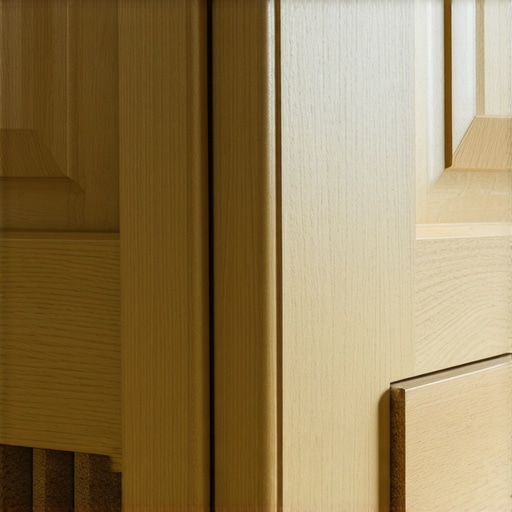 Professional Cabinet Leveling and Shimming Process Close up of a carpenter leveling custom kitchen cabinets on an uneven floor using wooden shims.