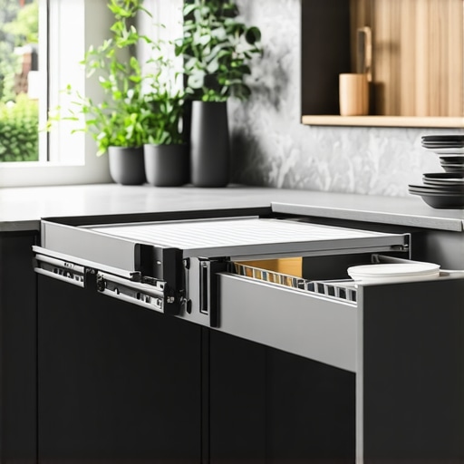 A modern grey cabinet featuring a high-end LeMans pull-out storage system as an alternative to a lazy susan.