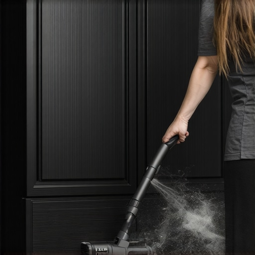 Vacuuming around a custom cabinet toekick vacuum port