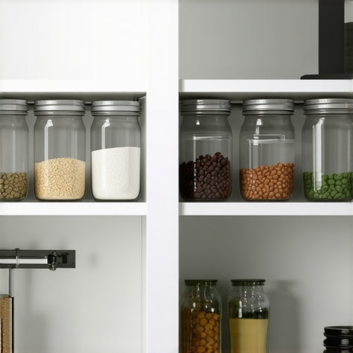 Professional Pantry Track System for Adjustable Shelves Close-up of metal shelf standards installed in a custom pantry cabinet