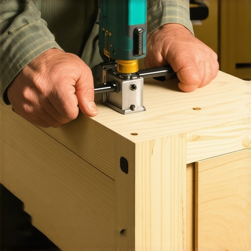 Professional Tools for Cabinet Maintenance Close up of a woodworking jig being used to align custom cabinet hardware.