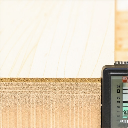 Moisture meter checking wood humidity alongside high-quality multi-layer plywood edges