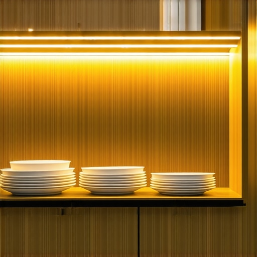 Proper LED placement in custom kitchen cabinets Close-up of recessed LED strip lighting inside a cabinet behind a face frame