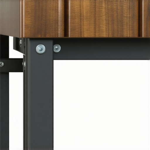 Close-up of a custom kitchen island leg with hidden steel reinforcement for heavy stone countertops.
