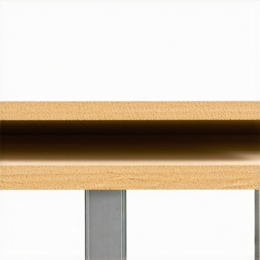 Close-up of a sturdy plywood shelf with a hardwood edge being assembled for a kitchen pantry.
