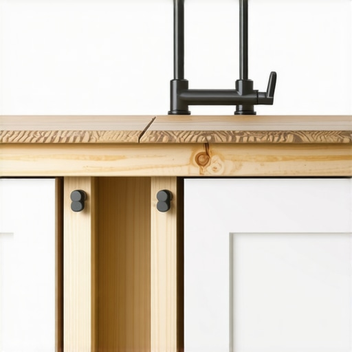 Close-up of internal structural supports for a heavy kitchen sink installation.