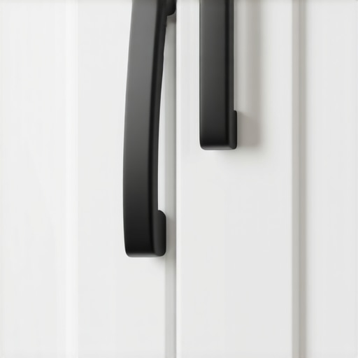 A modern black D-pull cabinet handle with a curved return to prevent clothing from catching on corners.
