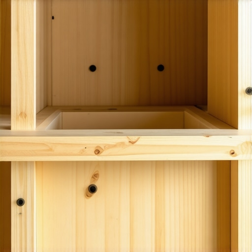 A reinforced kitchen cabinet interior showing 2x4 support rails and a plywood cradle for a heavy sink.