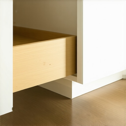 Technical clearance gap for toe-kick storage drawers Close-up of a toe-kick drawer showing necessary clearance over floating LVP flooring.