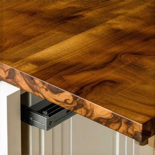 Technical details of a pull-out cutting board installation Close-up of a walnut pull-out cutting board showing metal glides and expansion gaps.