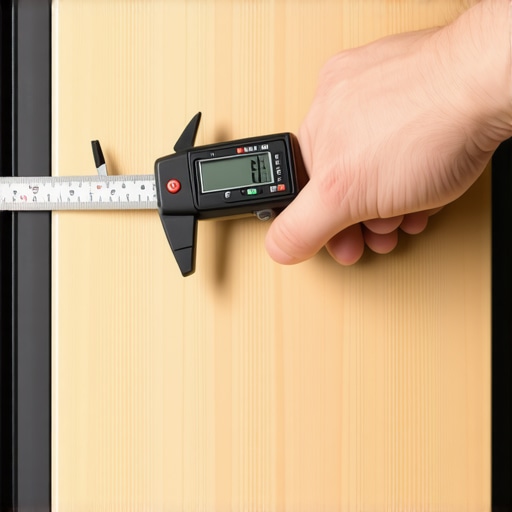 Using a Digital Caliper for Cabinet Precision Close-up of a digital caliper measuring cabinet gaps for maintenance