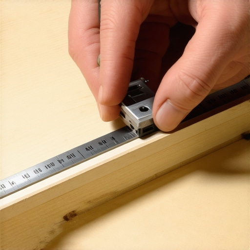 A woodworker using a precision combination square to align custom cabinet doors.