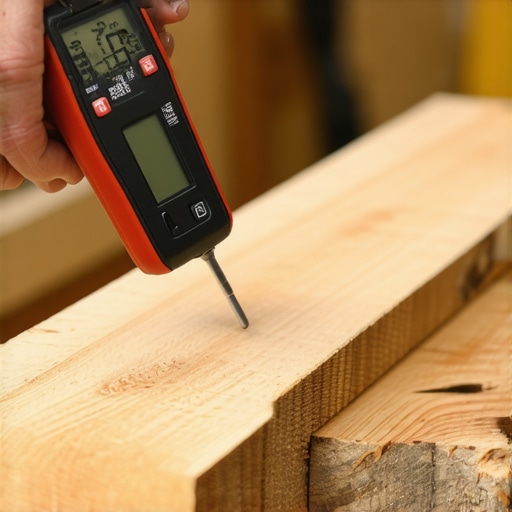 Using a moisture meter for precision cabinet building Digital moisture meter checking wood humidity for custom cabinets