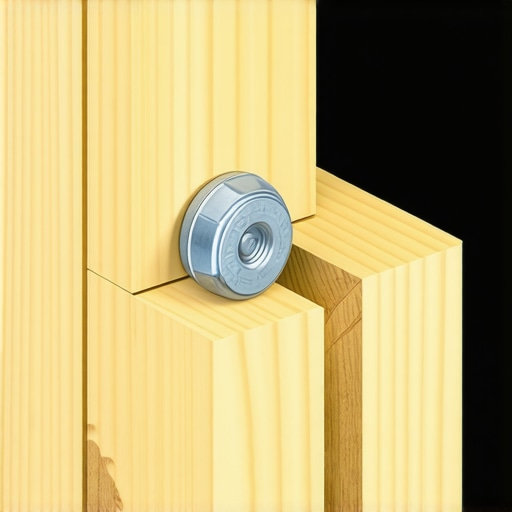 A close-up of a professional cabinet joint showing a Z-clip installed to allow for wood movement.